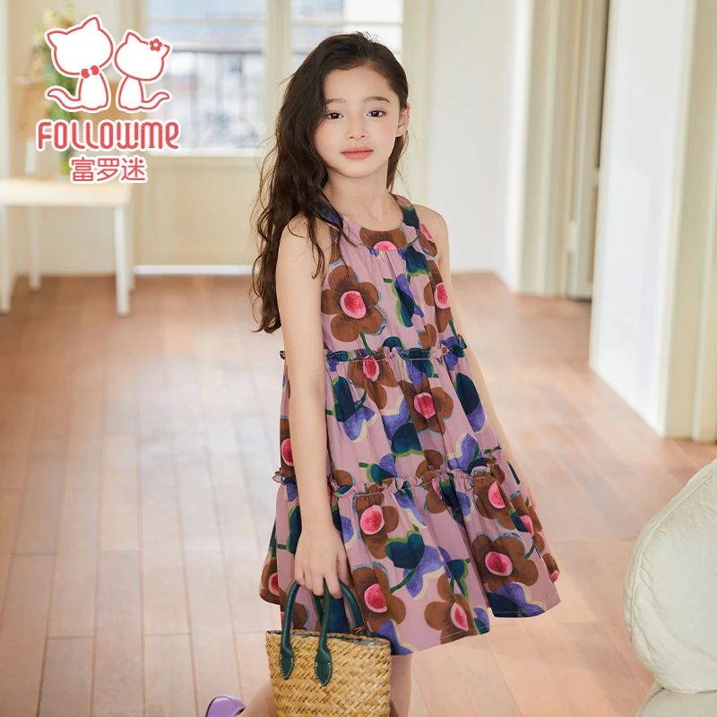 富罗迷女童连衣裙夏季新款时髦漂亮高级好看小女孩公主裙F5B7322L
