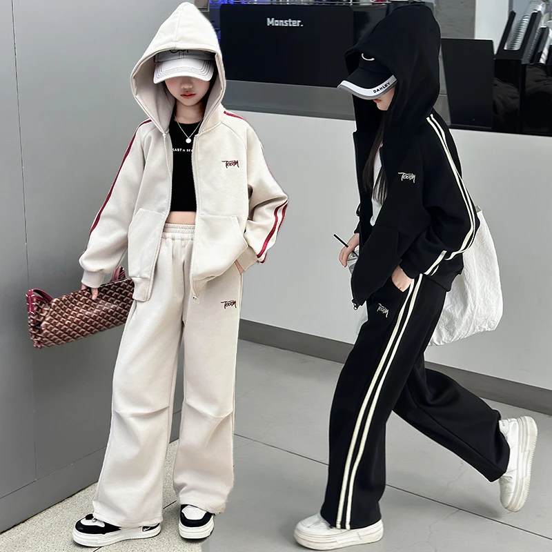 女童春装套装2025新款6-12岁中大童连帽休闲洋气运动两件套学生潮
