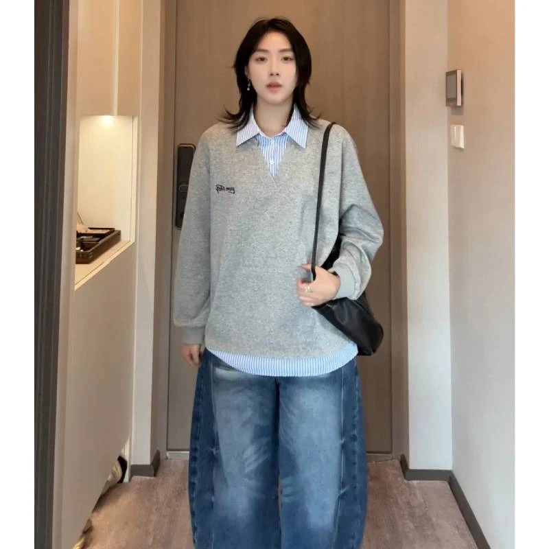 美式假两件长袖T恤男高级感痞帅正肩POLO衫ootd穿搭cleanfit卫衣