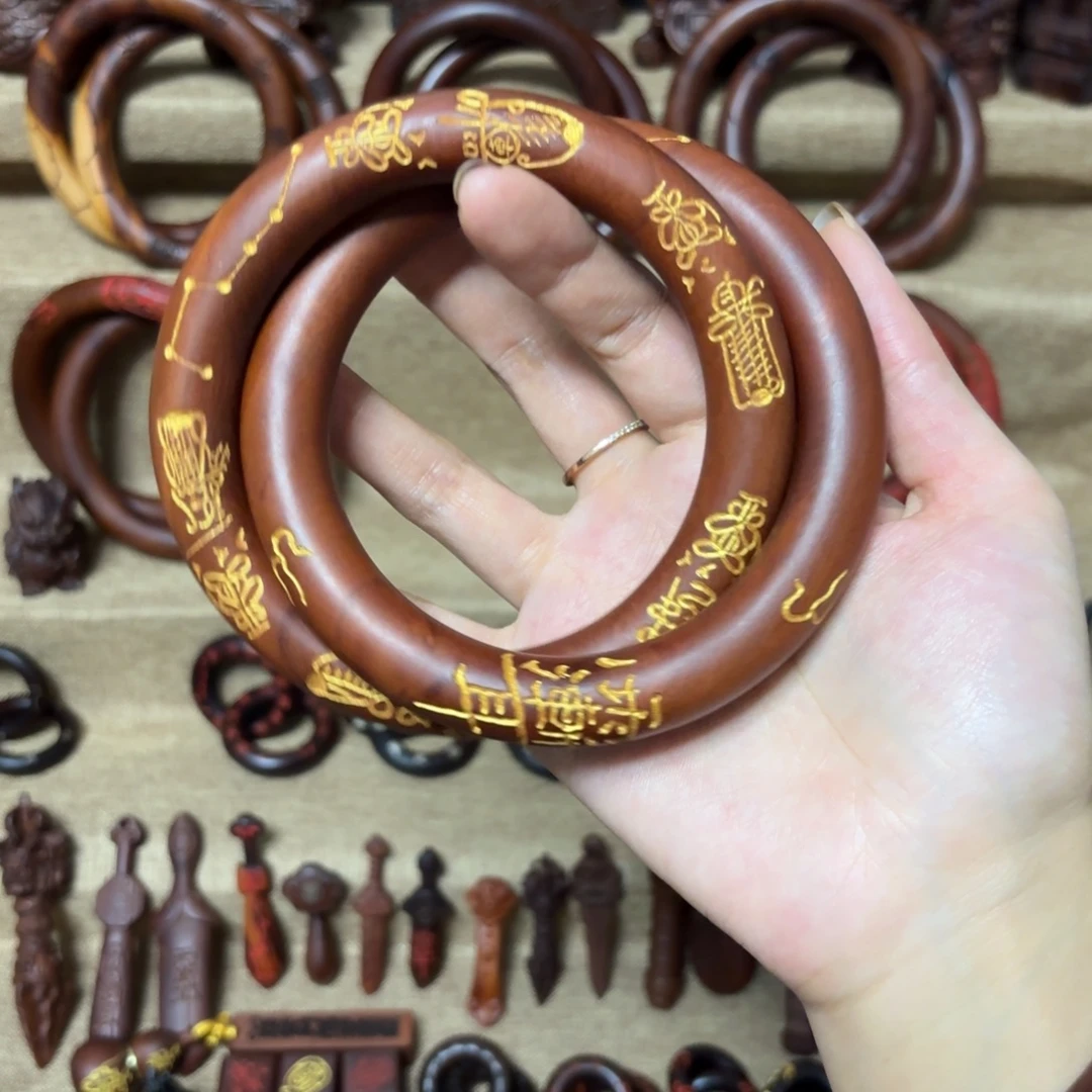 福***照枣木枣木乾坤圈手刻五雷紫薇鎏金内径8