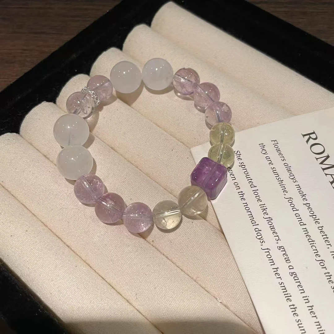 YIMI 天然水晶紫水晶多宝手链x1774（9-12毫米）