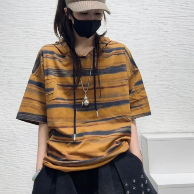 6281夏装新款宽松休闲百搭炒色帽衫