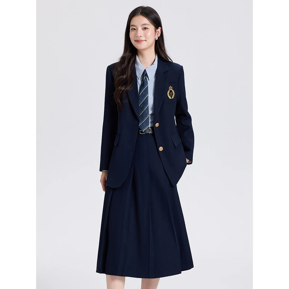 深蓝色西装洋气女春秋新款校服大学生学院风通勤职业正装西服外套