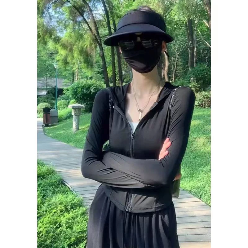 美美推荐5858韩外连帽防晒衣夏季薄款冰丝凉感修身速干外套