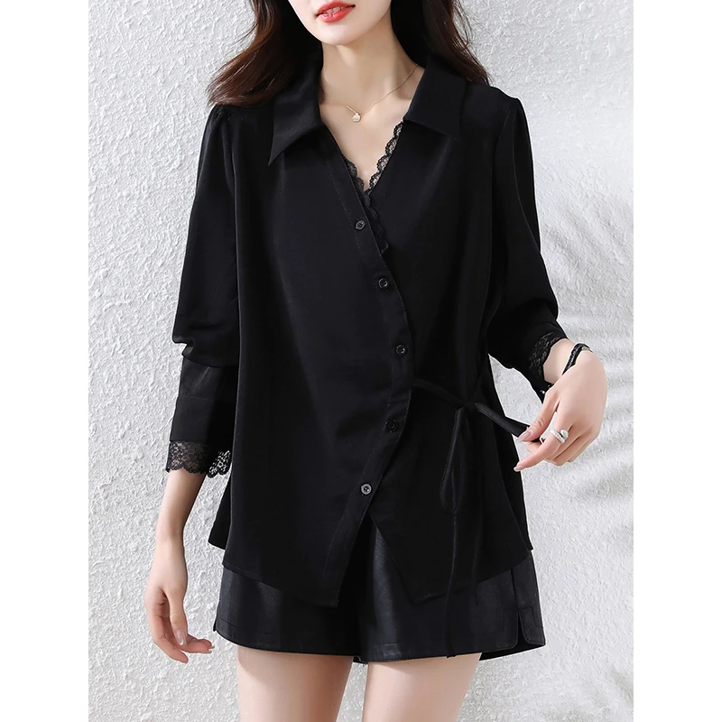 洋气2025春夏季百搭简约大码女装衬衫时尚休闲宽松显瘦微胖上衣