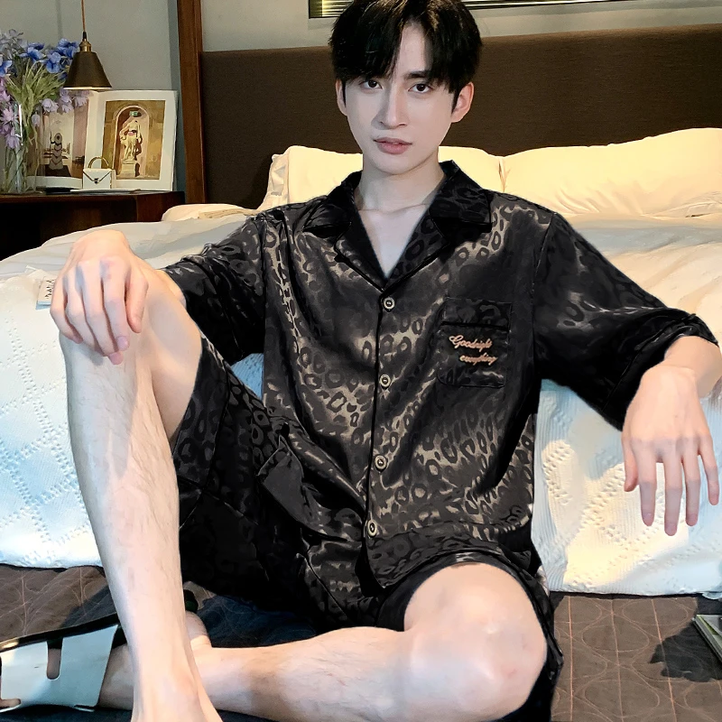 男士套装韩版短袖薄款夏天大码青年可外穿冰丝空调家居服夏季睡衣