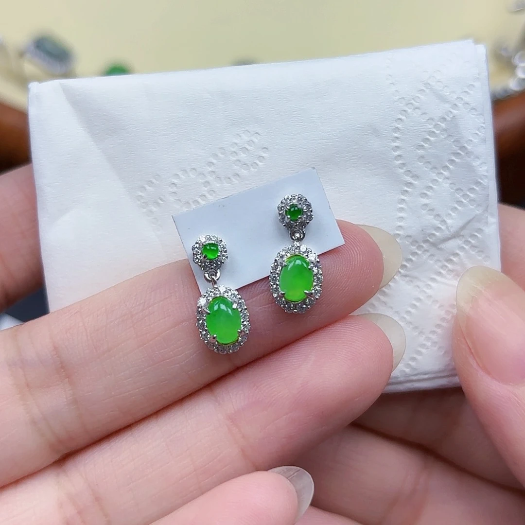 翡翠耳饰银S925镶嵌耳饰