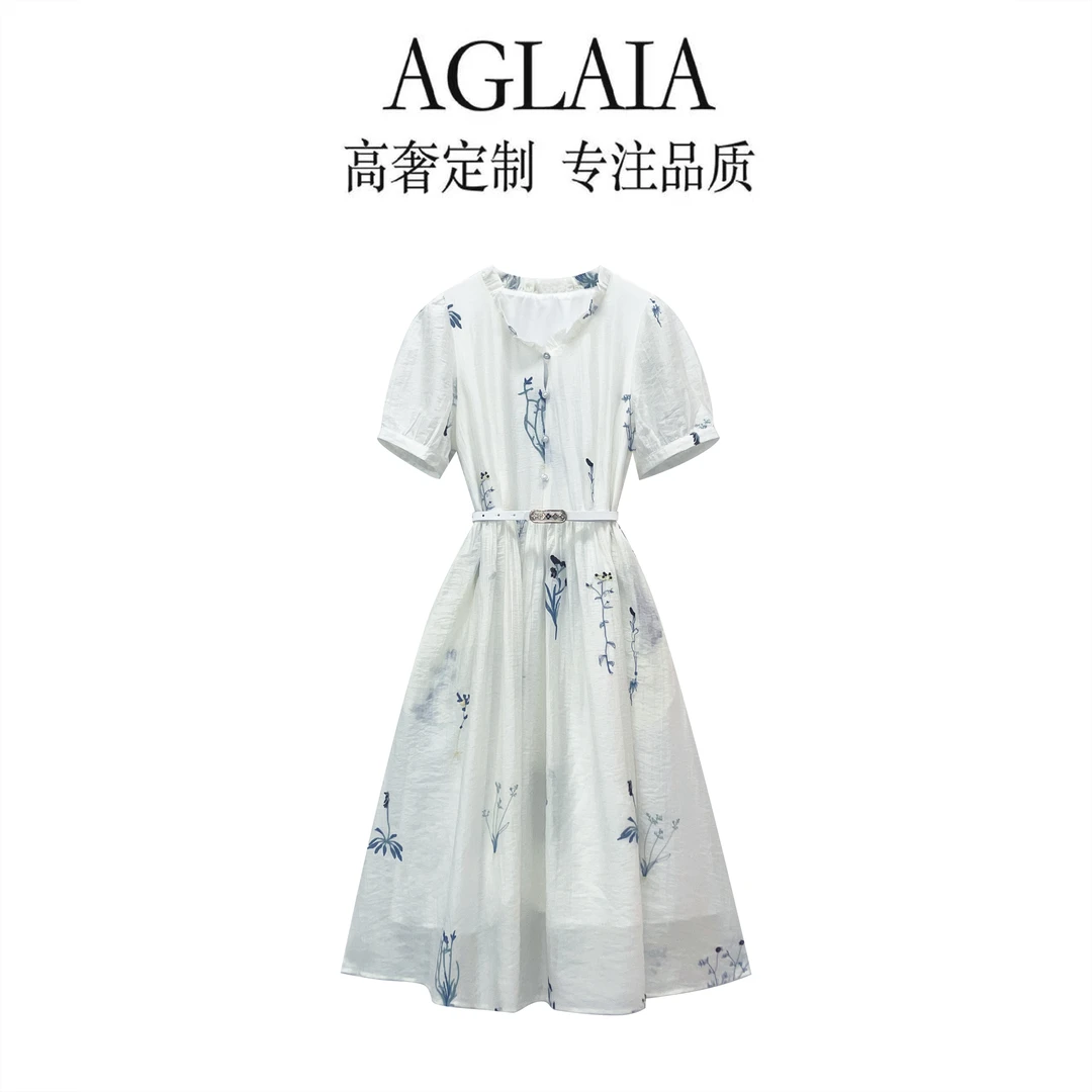 8116~Aglaia法式高奢2025夏季新款时尚优雅减龄立领连衣裙女