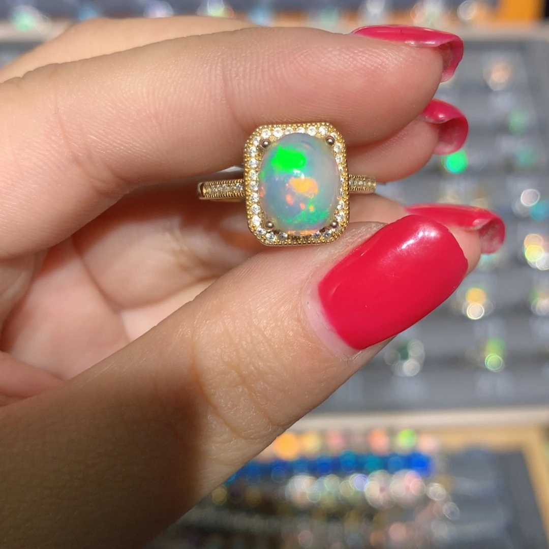 银S925镶嵌欧泊欧泊戒指l