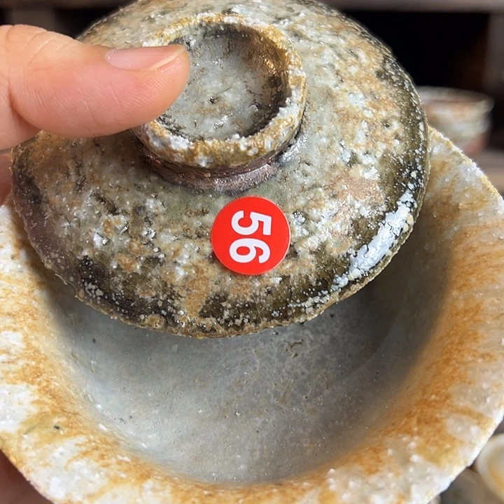 纯手工粗陶柴烧盖碗