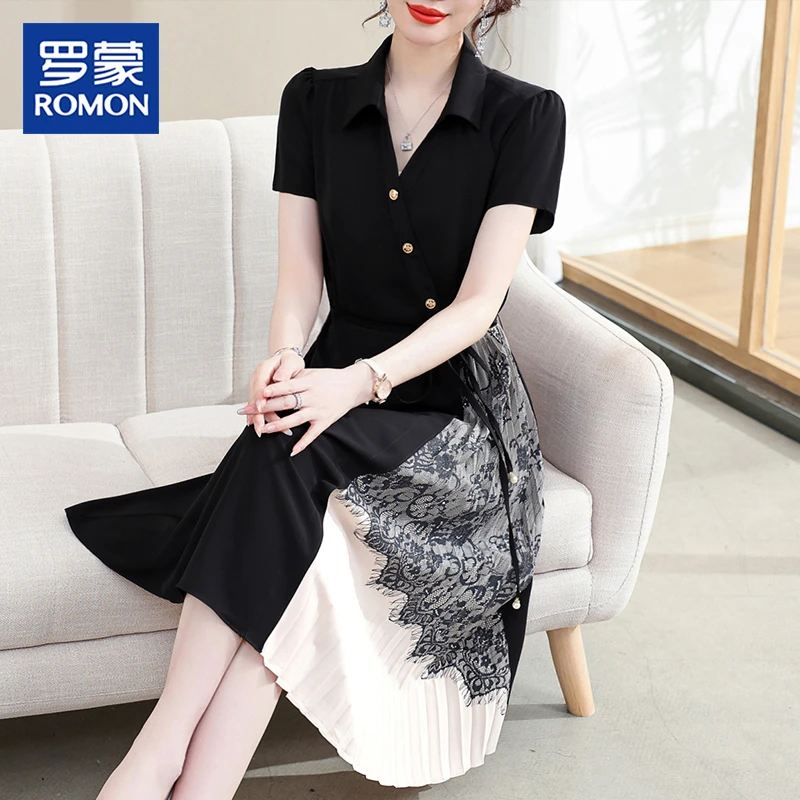 罗蒙妈妈装夏季高档长裙2025新款中年时尚长裙中老年女显瘦连衣裙