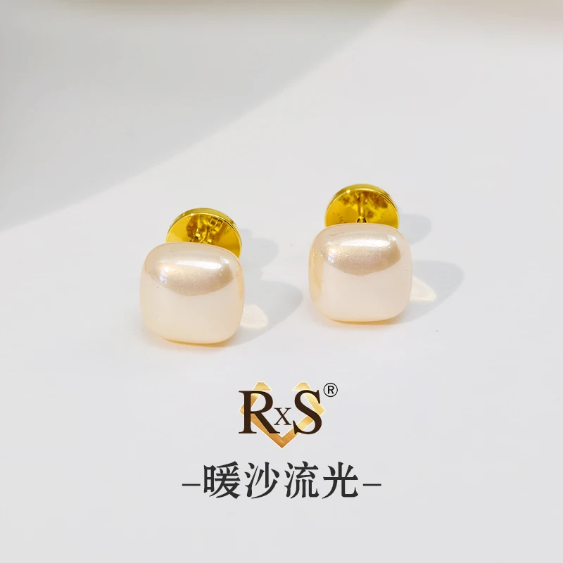铜合金耳饰 镀K金 K041【暖沙流光】方糖耳钉