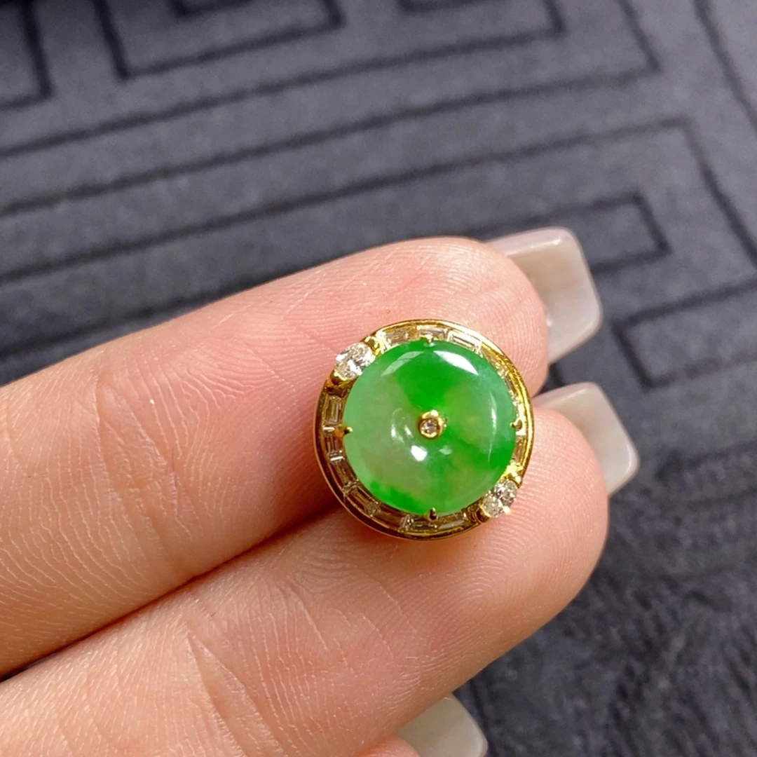 吊坠(不含链)18K金镶嵌翡翠平安扣潘多拉