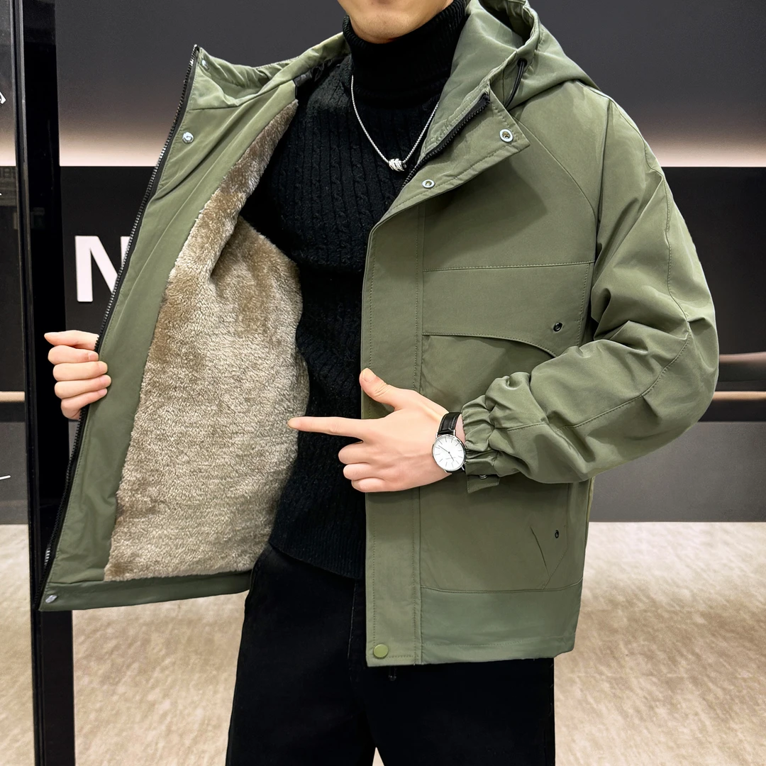 轻熟拉链袋加绒外套男秋冬季加厚防风冲锋衣棉袄2025高端防寒棉服