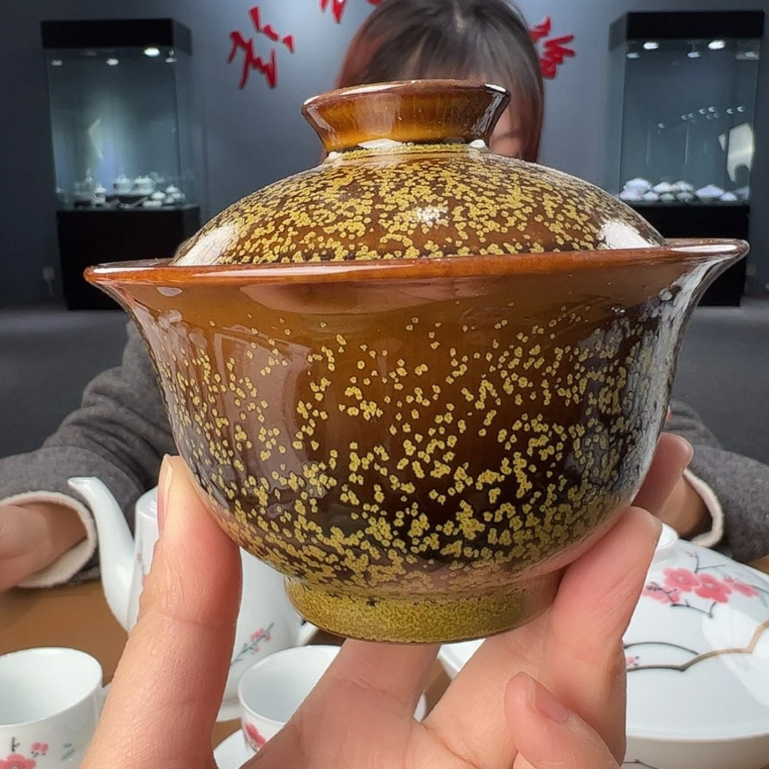 瓷柴窑 茶叶末盖碗，微瑕非滑