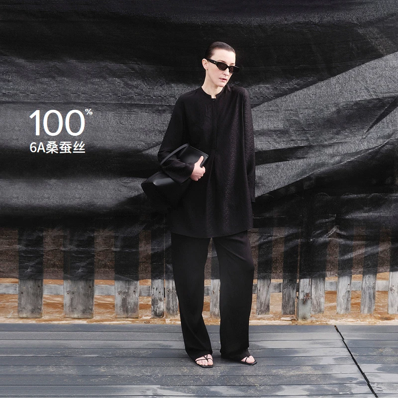 LESS春夏设计感简约中腰西裤女桑蚕真丝素缎直筒休闲裤2O4E13570