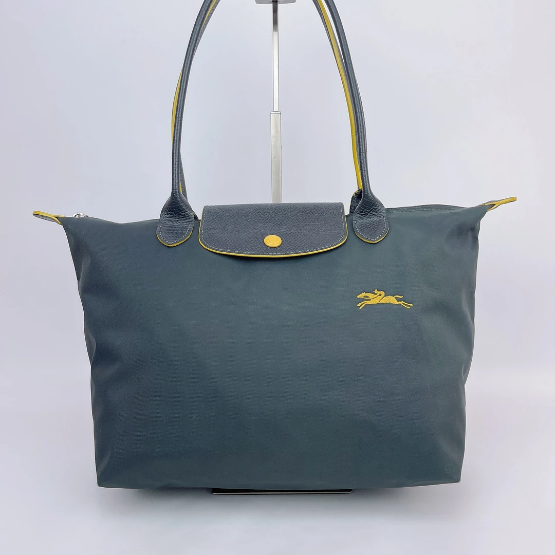 95新 LONGCHAMP/珑骧 珑骧 灰色帆布手提包底长27 O547