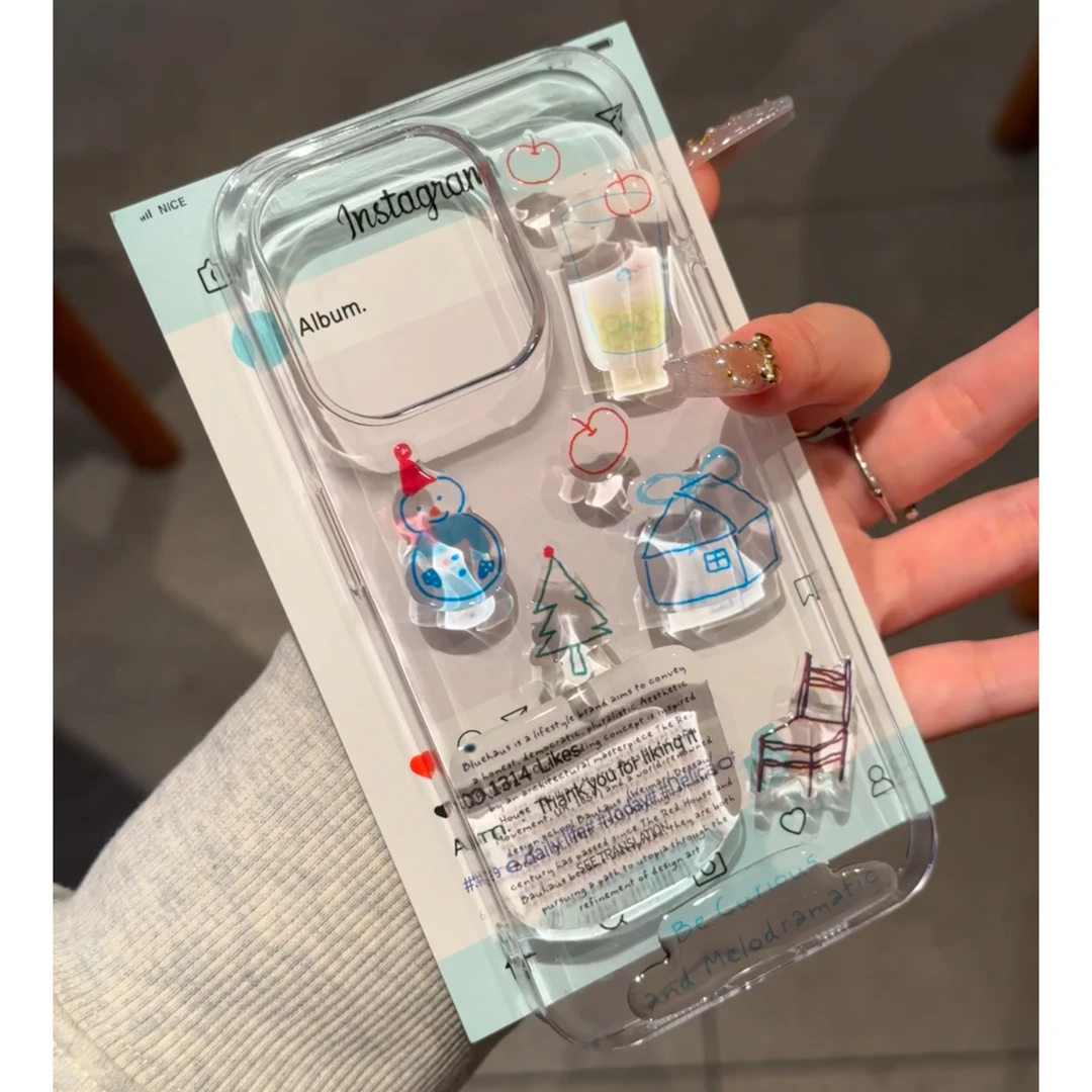 立体雪人DIY滴胶贴纸适用iPhone15苹果16手机壳华为vivo小米oppo