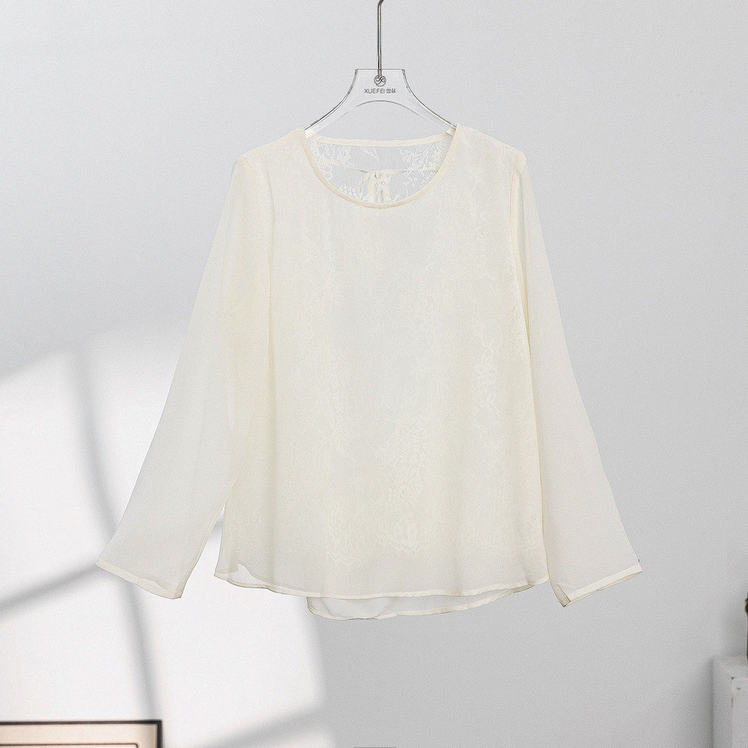 无印心匠蕾丝拼接~ 系带 纯色&小衫 女 微透夏季 A51822