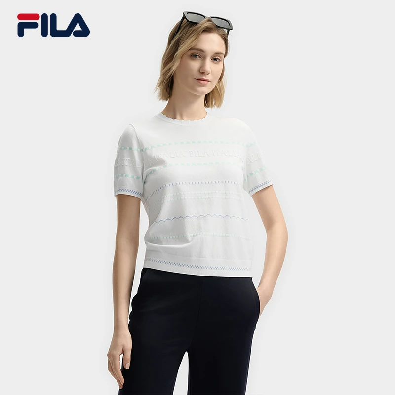 Fila/斐乐女子【优雅时尚条纹编织衫】夏季新款透气短袖F11W523405F