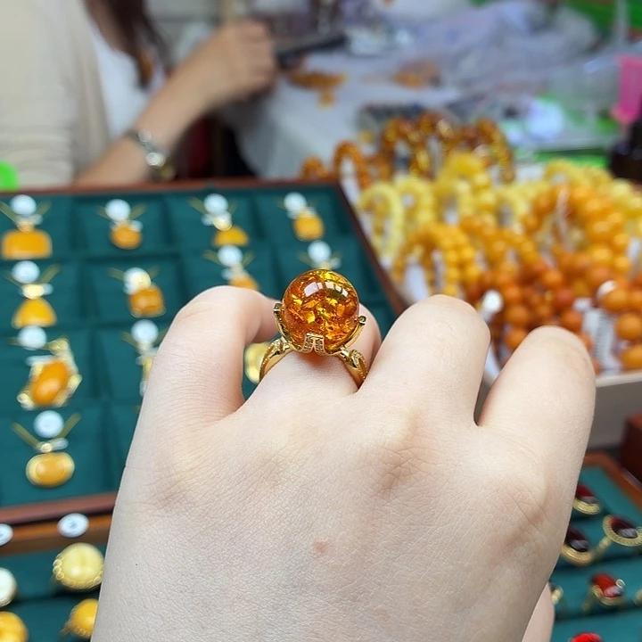 琥珀银S925镶嵌戒指