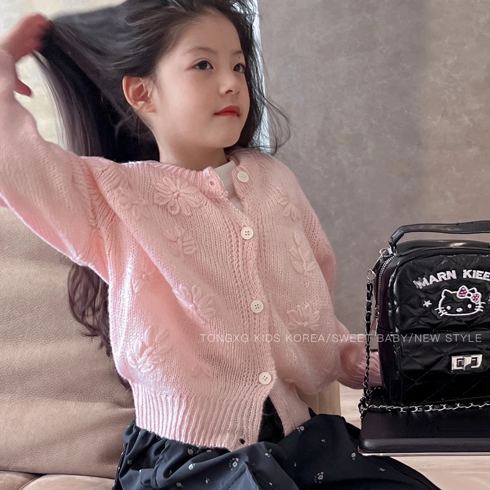潼小乖定制2025秋季女童韩版中大童马海毛+羊毛10%针织开衫5Q013