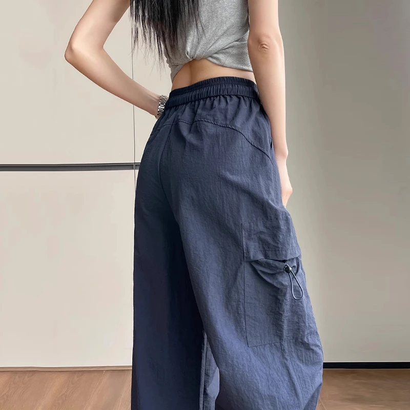 冰丝速干工装风阔腿裤女夏季薄款高腰宽松防晒休闲运动直筒裤子女