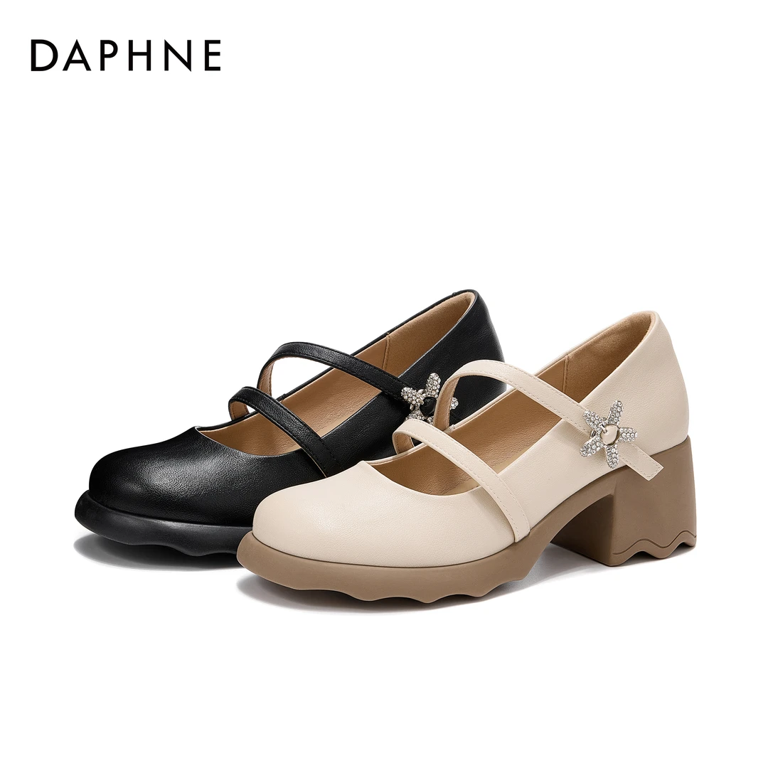 达芙妮高跟鞋女2025新款夏季英伦风黑色小皮鞋粗跟复古玛丽珍单鞋