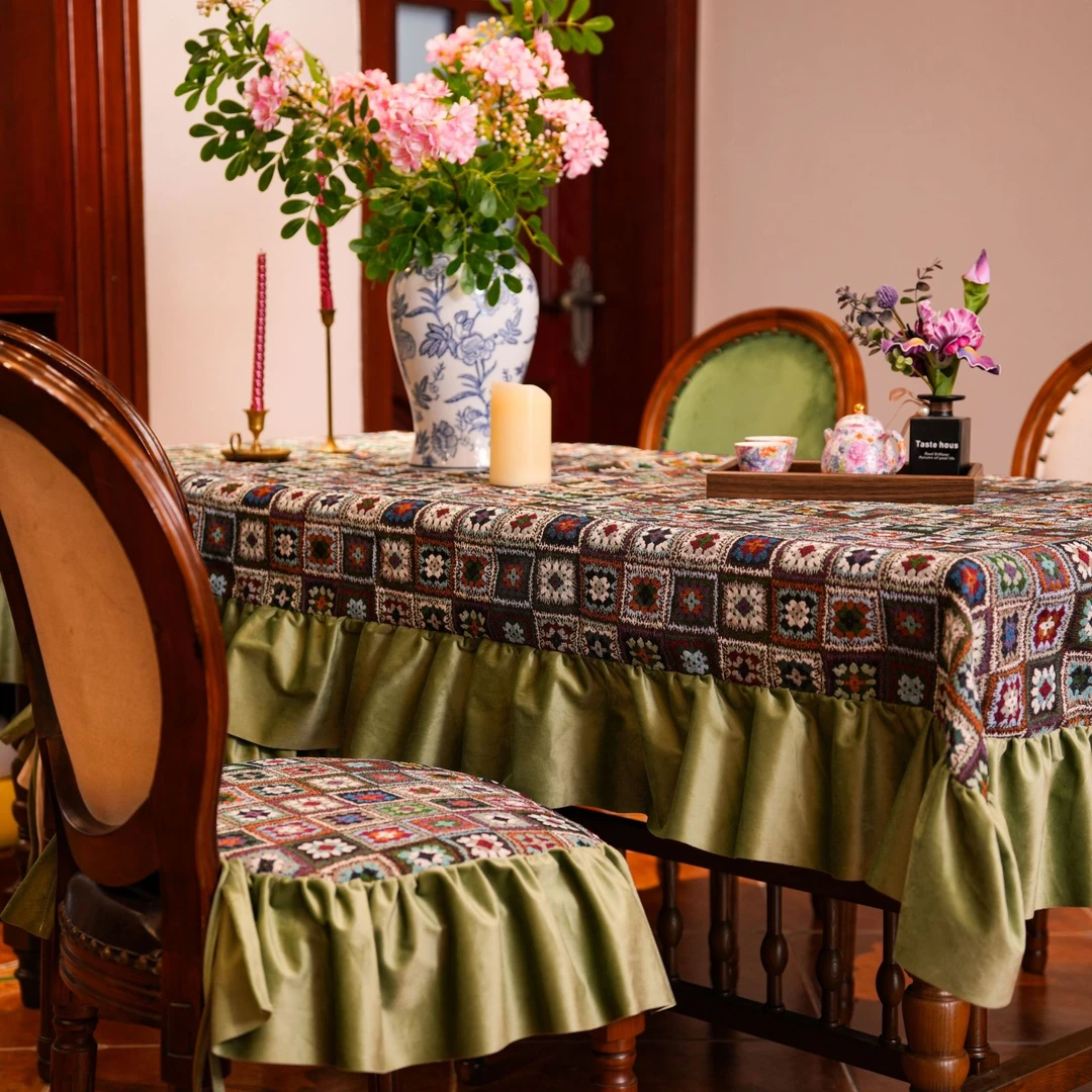 欧美复古轻奢田园风格流苏桌布用于餐桌茶几装饰