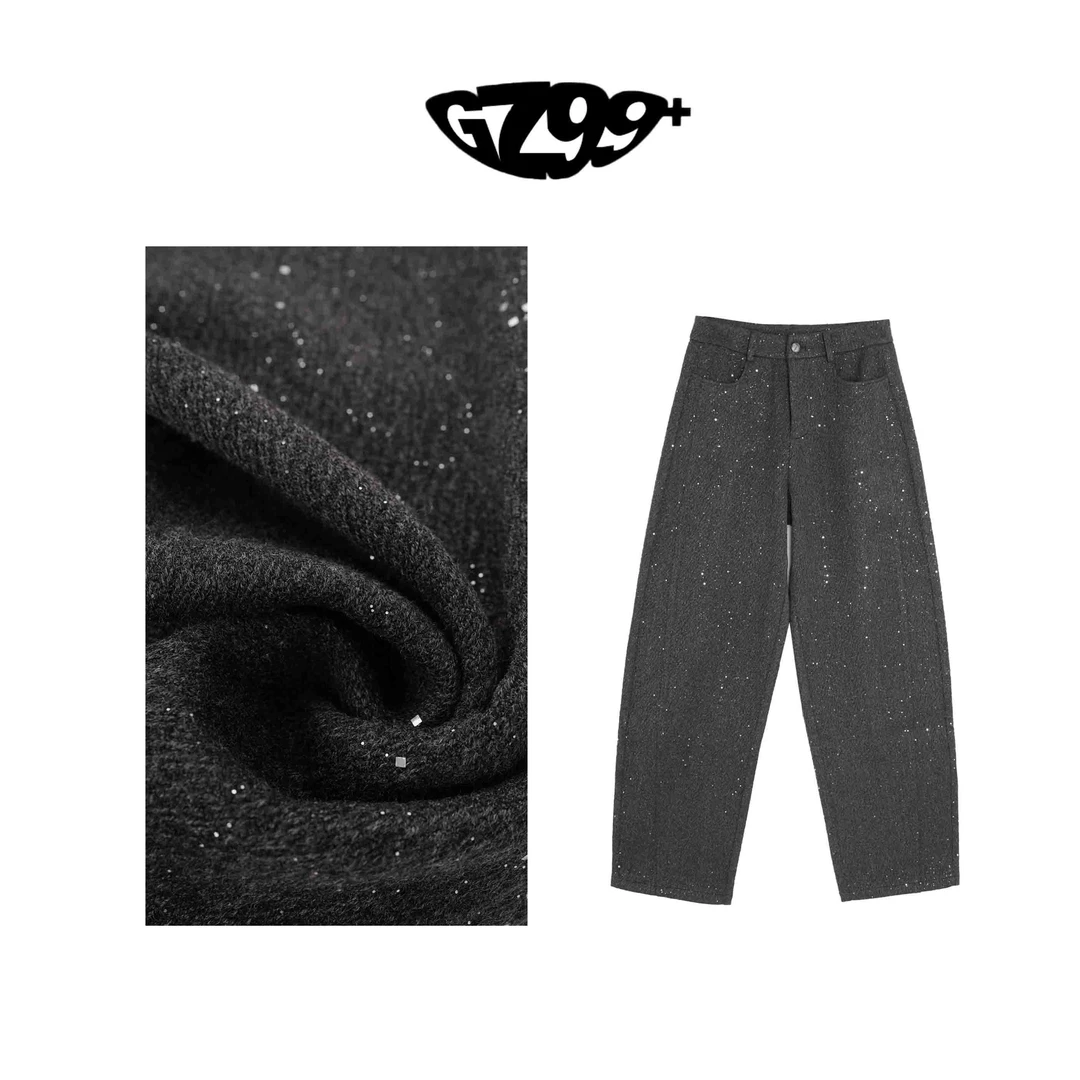 〖小九推荐〗星辰大海 冬季新款加厚重工窄版香蕉休闲羊毛裤-K8816