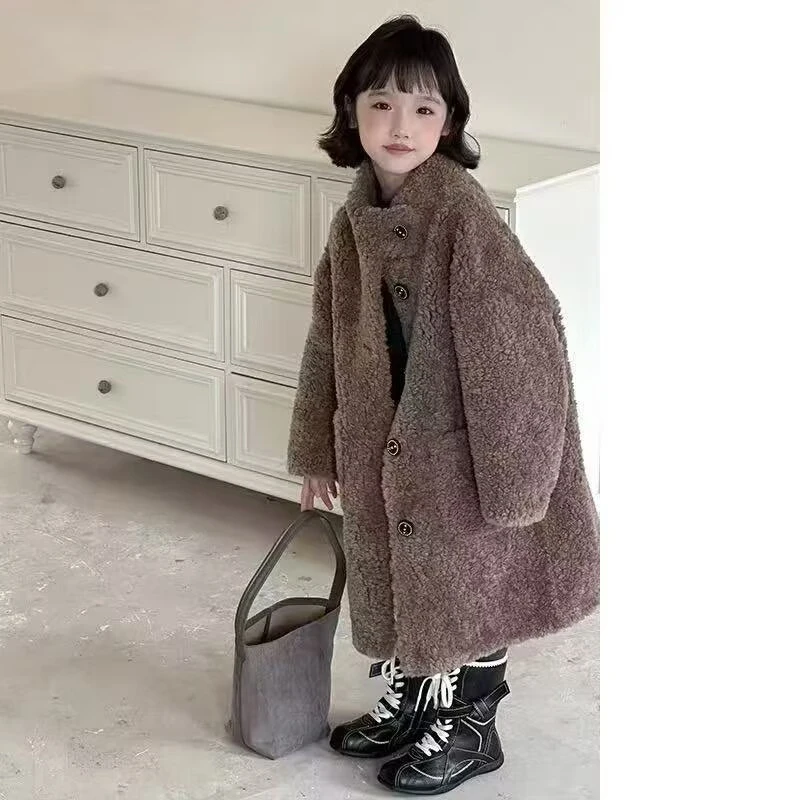 女童冬季羊羔绒外套长款女宝宝休闲保暖大衣洋气百搭外套