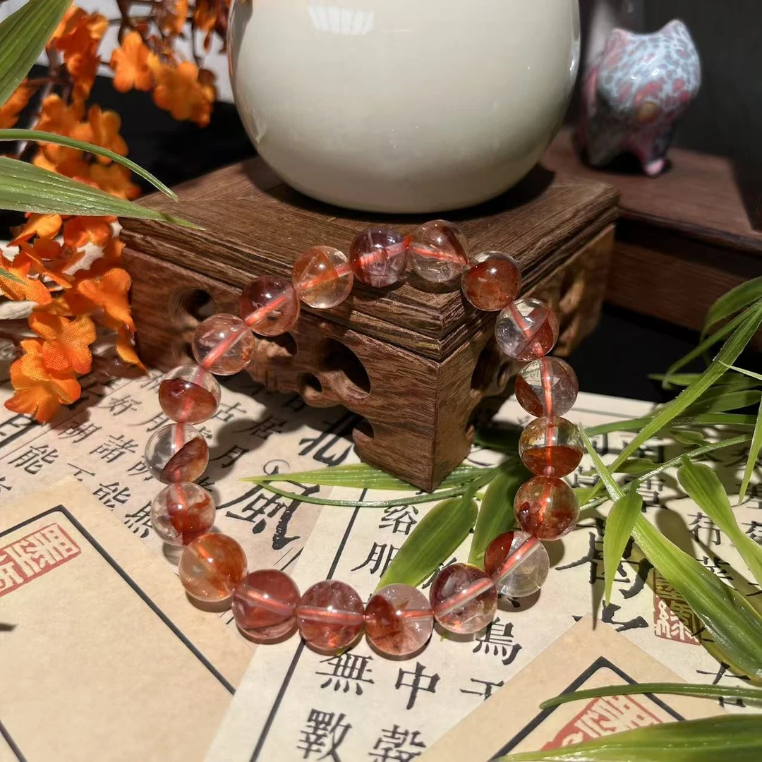天然水晶红胶花女款手链多样性发其一