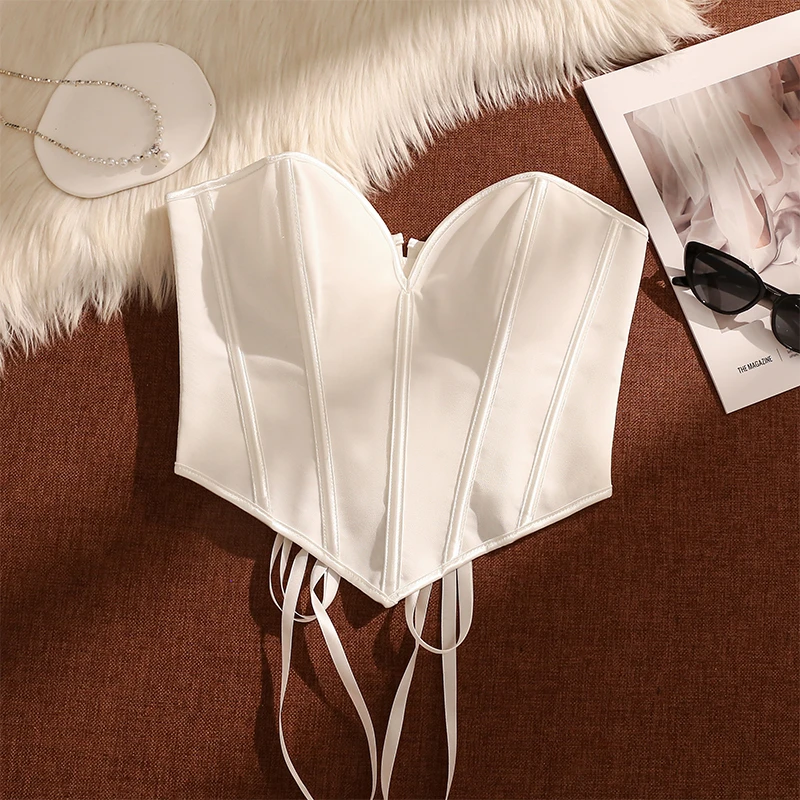 白色性感鱼骨胸衣吊带背心女外穿设计感小众修身显瘦束腰抹胸上衣