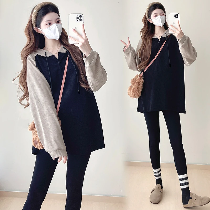 145-155矮小个子孕妇连帽卫衣时尚秋冬季加绒新款上衣春装减龄潮