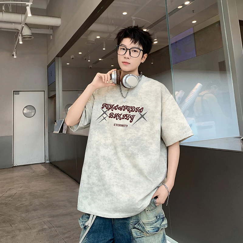 短袖t恤男款美式ins潮流纯棉印花长袖T恤打底衫百搭圆领卫衣外套