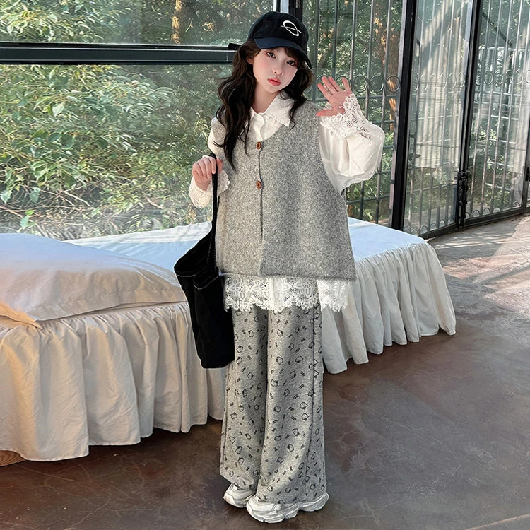 女大童套装2025新款春装洋气时髦小女孩马甲三件套初中生春秋爆款