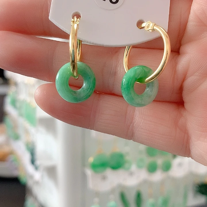 翡翠耳饰银S925镶嵌翡翠