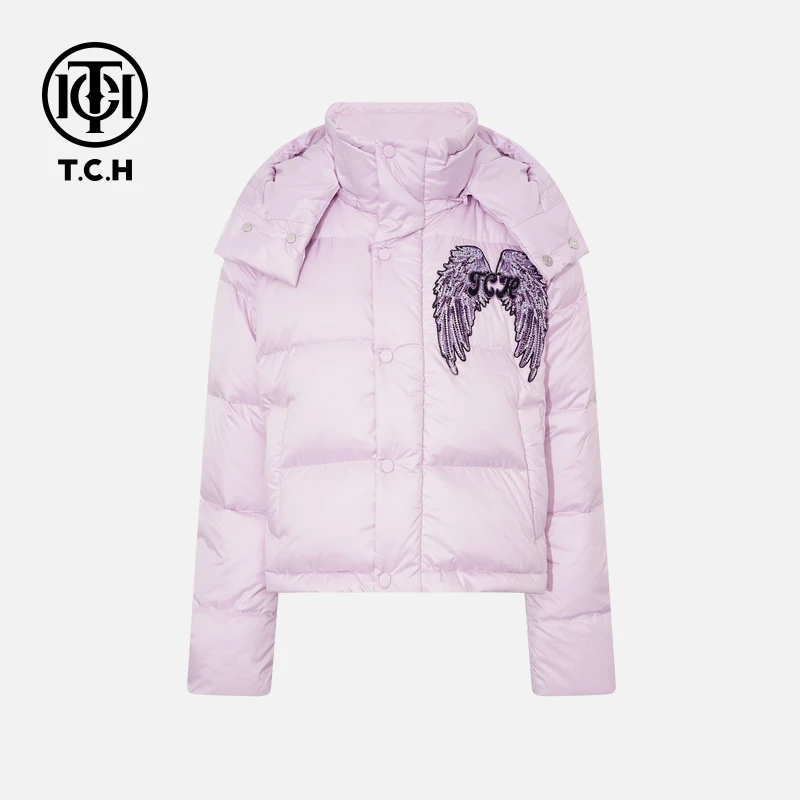 TCH【高含量绒子】90%绒子时尚烫钻紫色外套女T75C19E9016