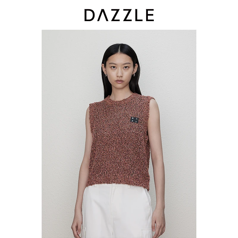 DAZZLE地素奥莱 毛针织衫秋新款女装小香风无袖上衣2I3E207