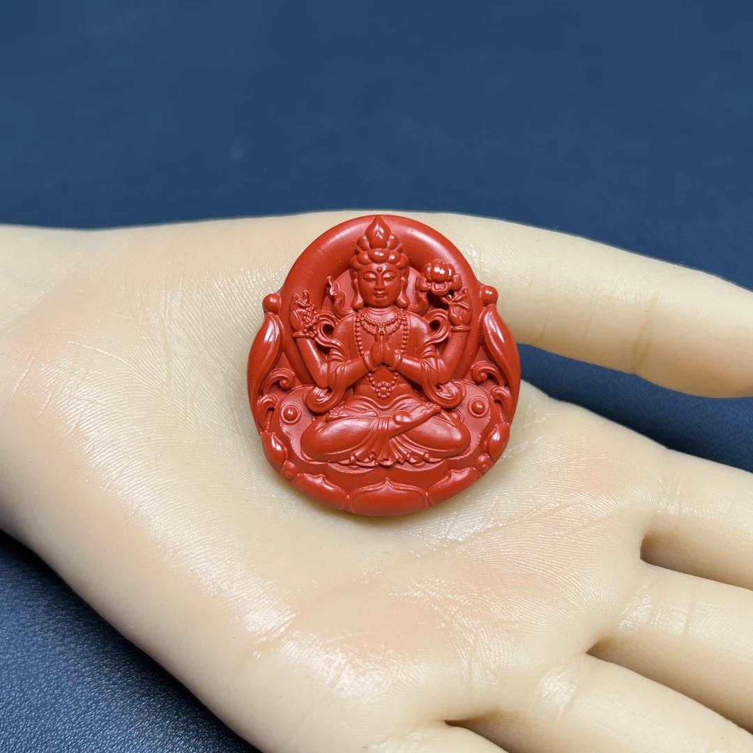 含辰砂工艺品含辰砂工艺品真朱砂水飞红砂八大守护神本命佛挂件