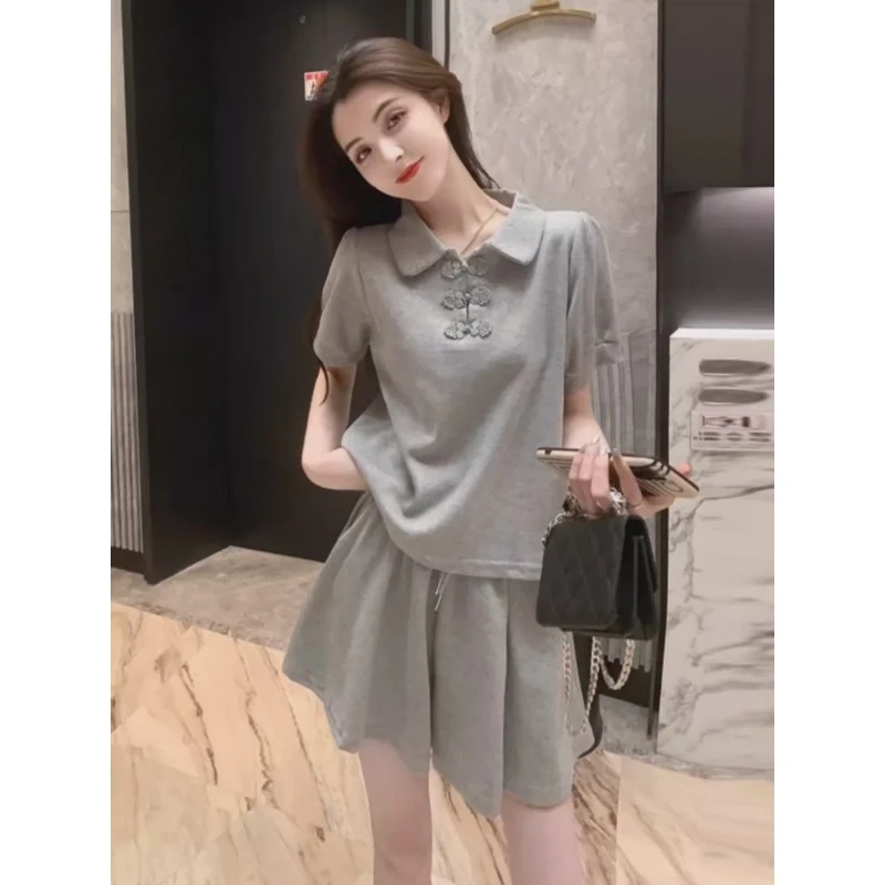 网红炸街休闲运动套装女夏时尚减龄活泼俏皮小个子短袖短裤两件套