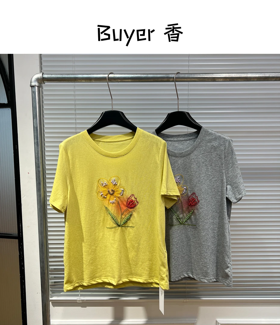 【Buyer 香】251058夏季新款重工花朵短袖