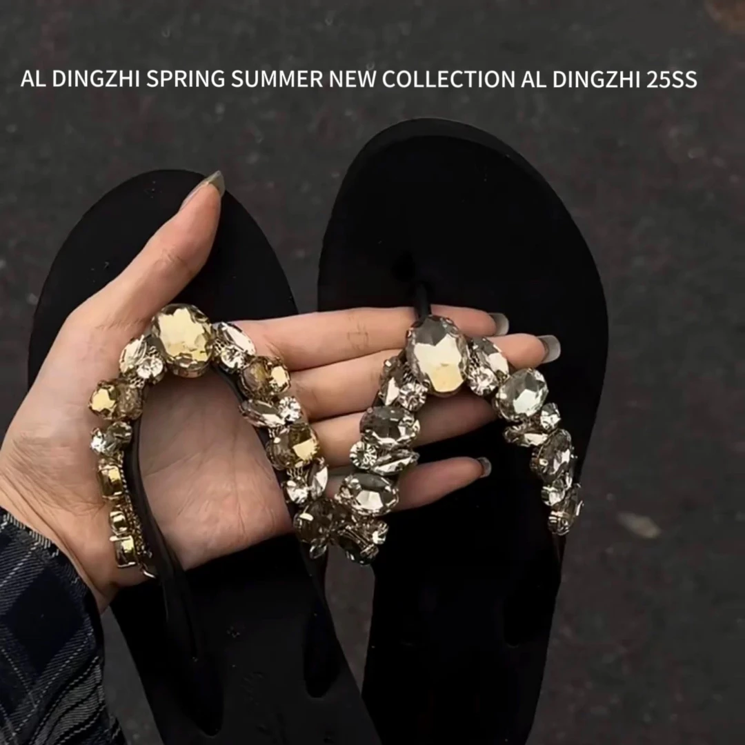 AL DINGZHI【奢华金链】人字拖女金色链条舒适防滑日常百搭时尚拖鞋