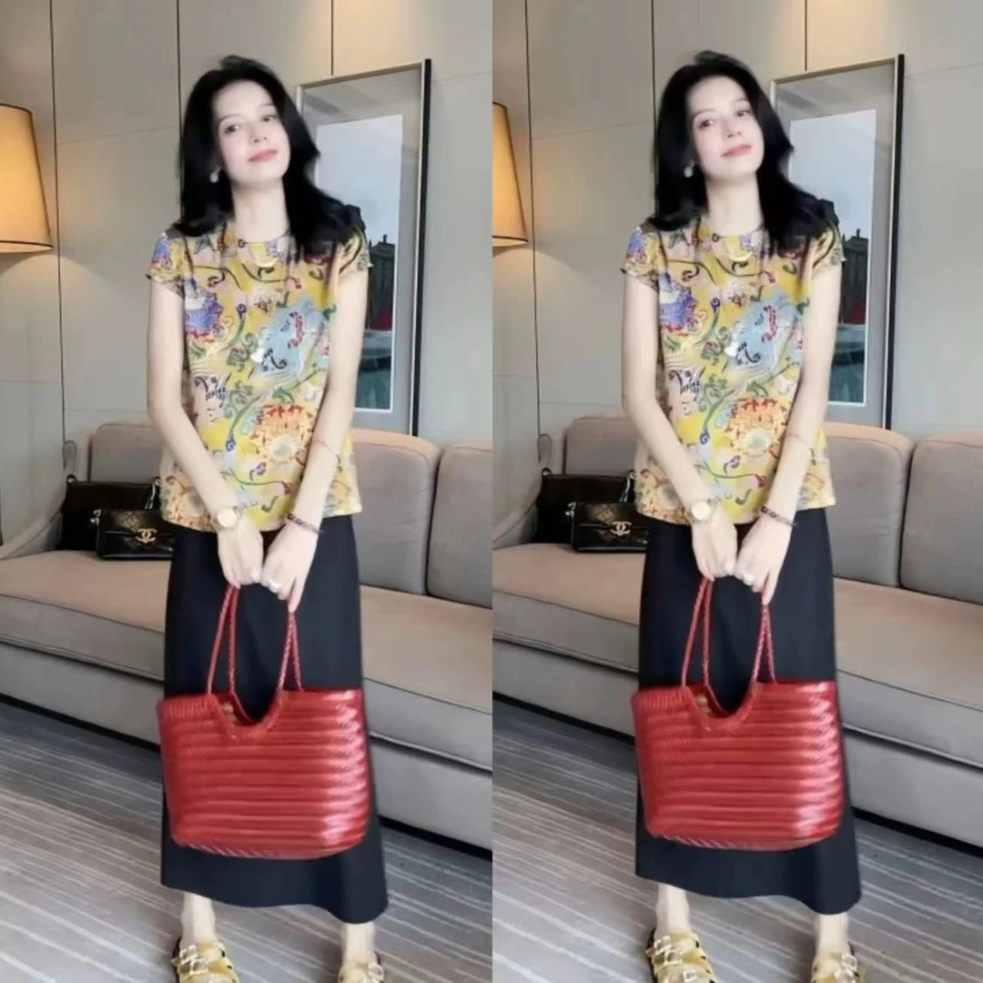 高级感时尚气质2025夏季新款国潮风修身显瘦休闲印花盘扣衬衫上衣