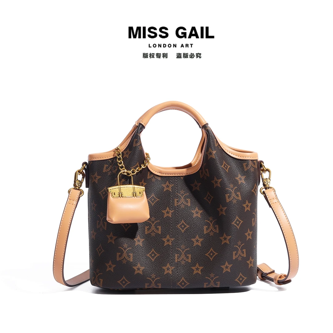 复古时尚简约风轻奢印花气质潮流手拎包8101杏