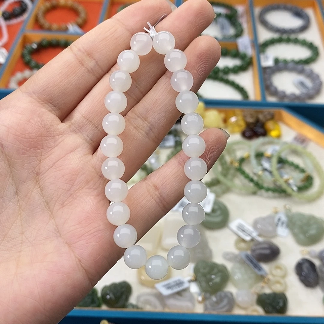 和田玉未镶嵌颈饰w49白玉8mm