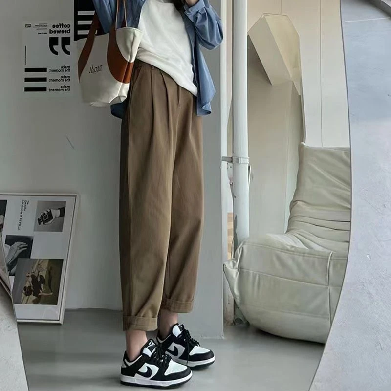 日系工装裤女2025年新款秋季梨型身材遮胯休闲裤宽松直筒哈伦裤子