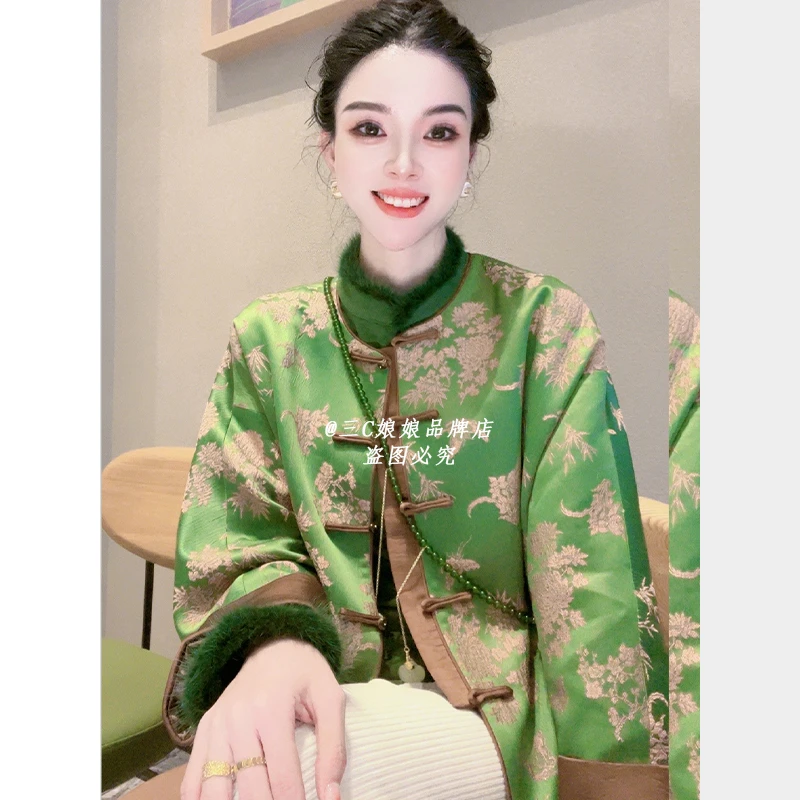 宸嫚三C娘娘6312【绿意】国风新中式盘扣圆领长袖外套秋冬