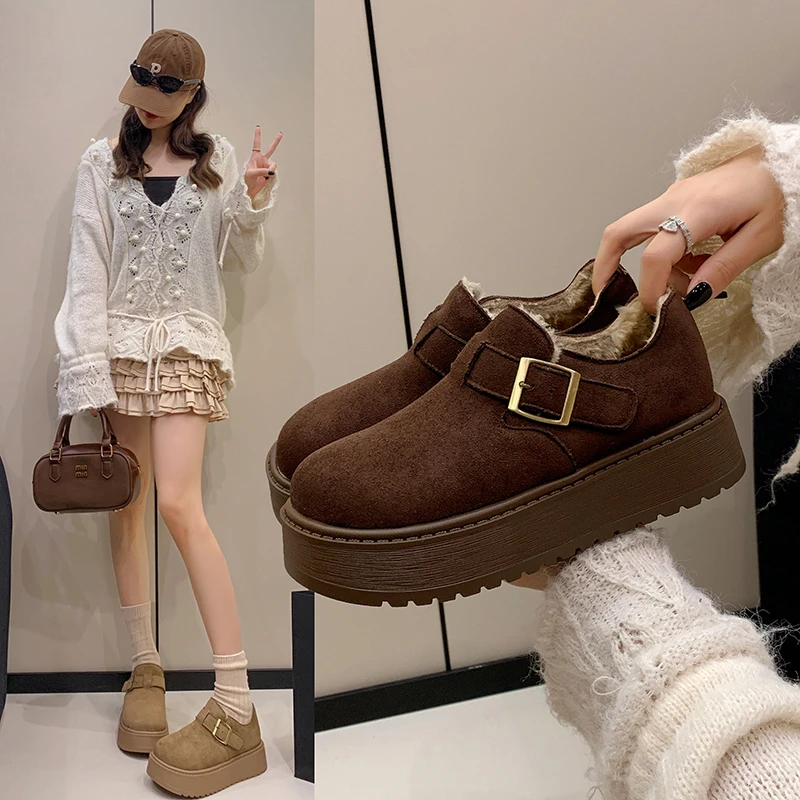 厚底勃肯鞋女2025冬季新款厚底全包加绒加厚博肯一脚蹬棉鞋雪地靴