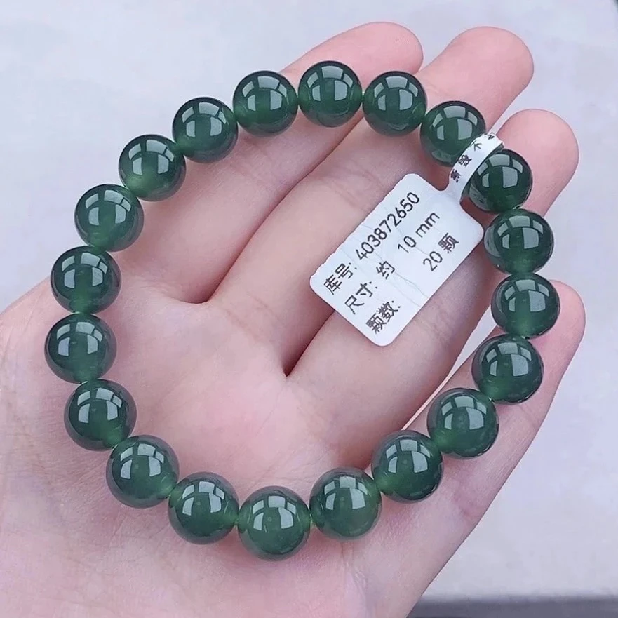 天然翡翠女款手串 卡10 冰种满绿圆珠手串 冰透 轻奢 气质 玉手串